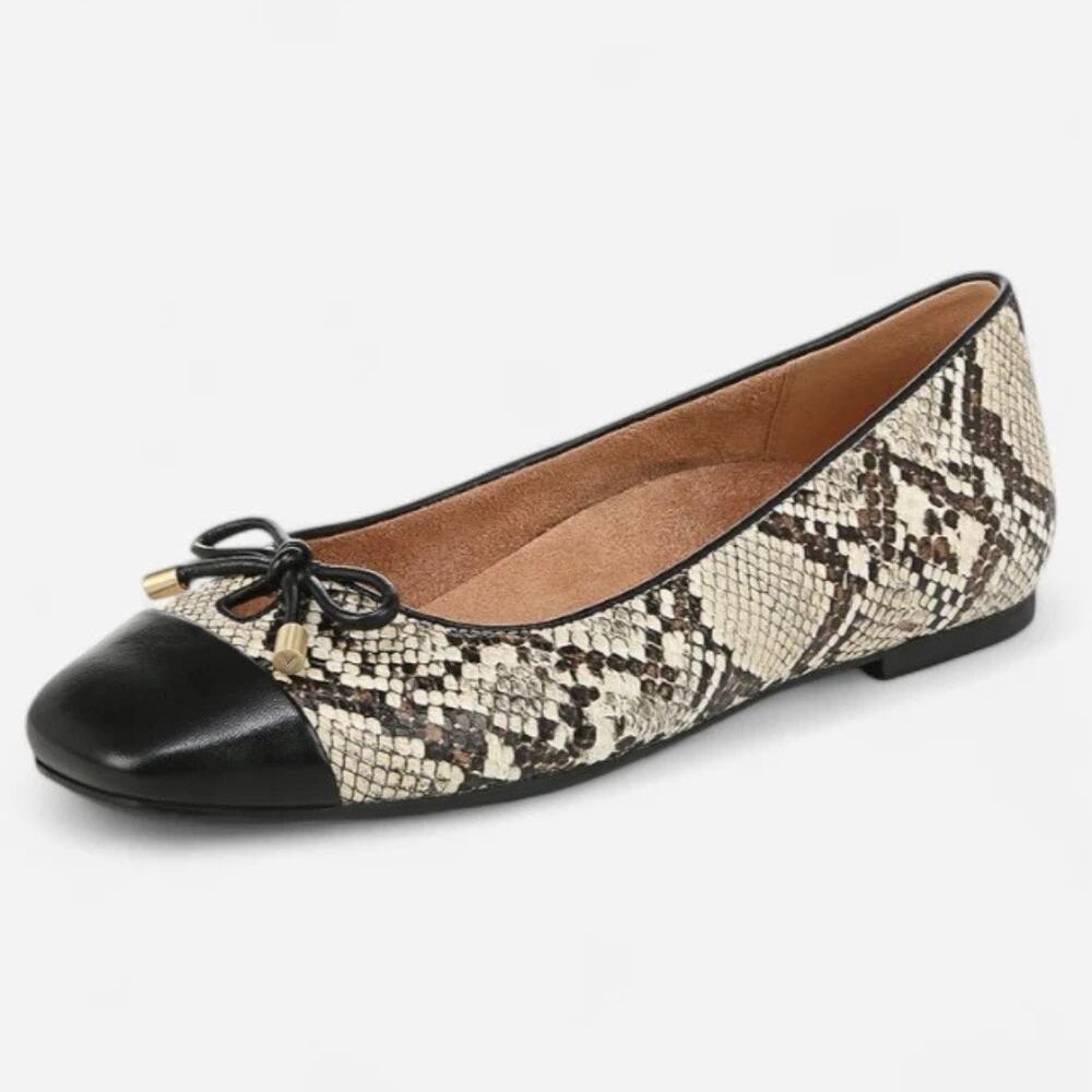VIONIC | Klara Snake Print Leather Cap Toe Bow Ballet Flats Size 8 US / 38.5 EU